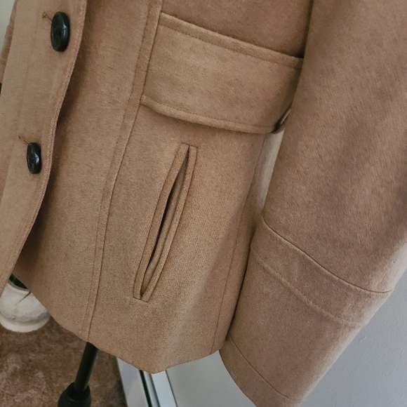 🌟MODA International Double-Breasted Wool-Blend Pea Coat, Camel Tan Size Small - Picture 6 of 9